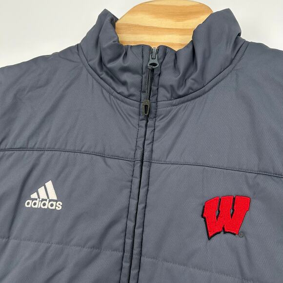 Mens Grey Adidas NCAA Wisconsin Badgers Climastorm Sideline Transition Jacket~ L - Picture 2 of 8